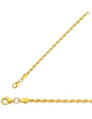 7" 10K Yellow Gold 2.50mm (1/10") Polished Solid Diamond Cut Royal Rope Chain w/ Pear Shape Clasp