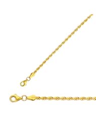 9" 10K Yellow Gold 2.50mm (1/10") Polished Solid Diamond Cut Royal Rope Chain w/ Pear Shape Clasp