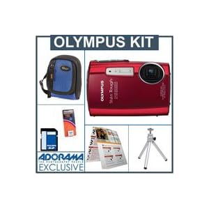 Olympus Stylus Tough 3000 Digital Camera Kit,- Red - with 8GB SD Memory Card, Camera Case, Table Top Tripod, Spare LI-42B Type Lithium-ion Battery, EZ Digital Photography Guide Card