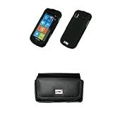 EMPIRE Black Leather Case Pouch with Belt Clip and Belt Loops + Black Rubbe ....