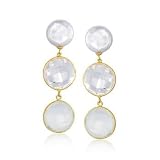 10mm Coin Pearl and Gemstone Drop Earrings In Vermeil