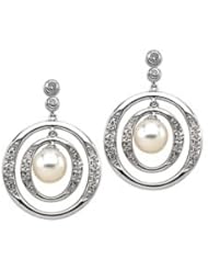 Pair 06.00 Mm/ 1/4 CT TW 14K White Gold Freshwater Cultured Pearl And Diamond Earring