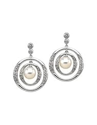 Freshwater Cultured Pearl And Diamond Earring 14K White Gold Pair 06.00 mm/ 1/4 Ct Tw