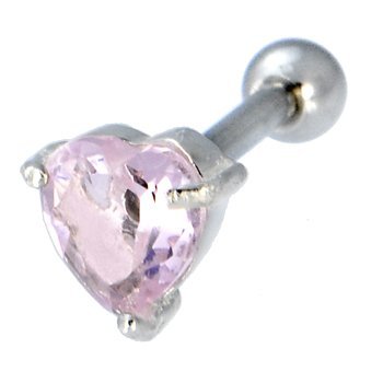 Sterling Silver 925 Pink Cubic Zirconia HEART Cartilage Earring