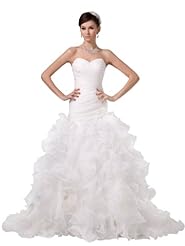 Strapless Spring Fall Organza Mermaid Ruched  Lace-Up Sweetheart Wedding Dress  with a Court Train  With Ruffles