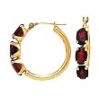 14k Gold & Garnet 3 Oval Stone Hoop Earrings