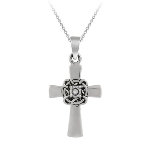Cheap Sterling Silver Celtic Cross with Cubic Zirconia Center Pendant , 18″ Reviews