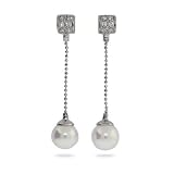 Eve's Addiction Pearl and Sparkling CZ Dangle Earrings