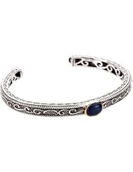 09.00X07.00/04.00 Mm Sterling Silver & 14K Yellow Gold Genuine Lapis Cabochon & Blue Sapphire Bracelet
