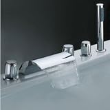 Three Handle Flexible Countertop Waterfall Widespread Roman Tub and Shower Faucet, Chrome