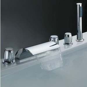 Three Handle Flexible Countertop Waterfall Widespread Roman Tub and Shower Faucet, Chrome