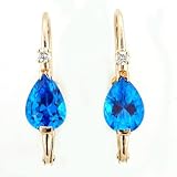 14-Karat Yellow Gold Glacier Blue Topaz and Diamond Pear-Shape Earrings (5x7)