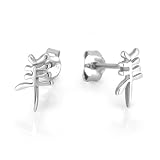 925 Sterling Silver Chinese Zodiac Sign Calligraphy “GOAT” Small Post Stud Earrings 10mm Fashion Jewelry for Women, Teens, Girls – Nickel Free