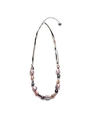 Sterling Silver 6-7mm and 9-10mm Baroque Color Peach-Pink-Purple with 16+2" Ribbon Necklace Secure with Lobster Clasp.