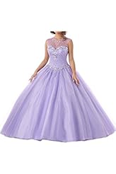 Junior Beaded Lace Jeweled Sheer Tulle Quinceanera Dress 