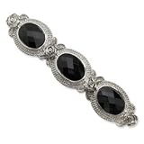 Silver-tone Oval Jet Stones Barrette - JewelryWeb