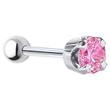 18 Gauge 5/16 Inches -Solid 14KT White Gold 4mm Pink Cubic Zirconia Cartilage Earring Body Jewelry