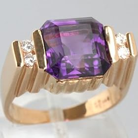 14K Yellow Gold Amethyst and Diamond Ring - OldCities Estate Jewelry by