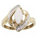 Yellow & White Gold Ring White Opal & Diamond Sz=7