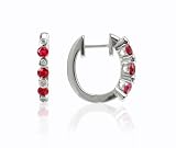 14k White Gold Diamond & Ruby Hoop Earrings