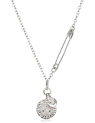 Hello Kitty by Simmons Jewelry Co. "Hammered Disc White Rhodium" Gold Plated Pink Swarovski Crystal Accents Hammered Kitty Disc Pendant Necklace