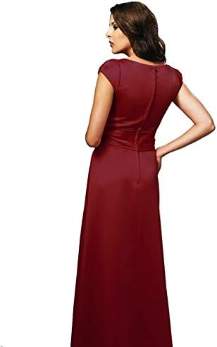 Landa Designs A025 Modest Short Sleeve Satin A-Line Formal Dress (14, Wine)
