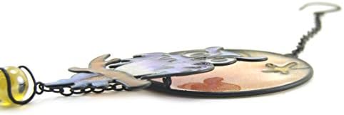 Colorful Stained Glass & Windchime Wind Chime, Owl Bird, 24-inch, Black Purple