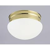 Westinghouse One-Light Flush Mount Mushroom Ceiling Fixture, Polished Brass with White Opal Globe #64224