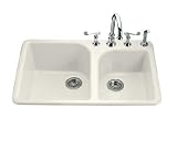 Kohler K-5932-4-47 Executive Chef self-rimming kitchen sink with four-hole faucet drilling, Almond