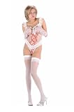 Open bust mesh teddy with floral embroidery, ruffled lace trim, img