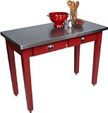 John Boos Cucina Milano Kitchen Island with Stainless Steel Top, 48W x 24D x 30 H, Barn Red