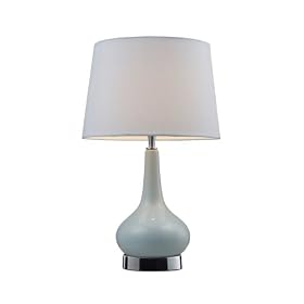 Mary-kate and Ashley Continuum Table Lamp. White ceramic lamp with chrome accents. White fabric shade. W11