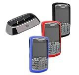 4 Pieces Combo of Red, Dark Blue and Black Silicone Skin Cover Case with Charging Pod for Blackberry Curve 8300 8310 8320 8330