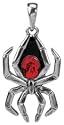 Chrome Plated Spider Pendant / Cord Necklace Red Stone