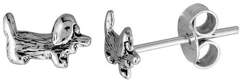 Tiny Sterling Silver Dog Stud Earrings