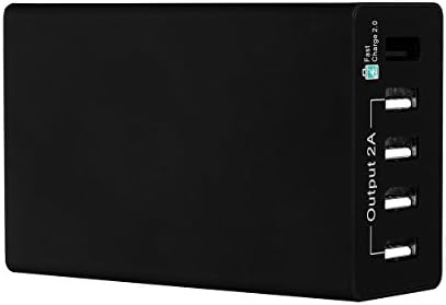 GeekBok Quick Charge 2.0 5-Ports USB Charging Station, 50W/10A Multi-Port USB Charger Desktop Hub Travel Power Adapter for iPhone iPad Samsung LG and other USB Powered Mobile Devices, Black