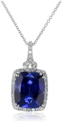 Sterling Silver, Created White Sapphire, and Created Gemstone Pendant Necklace, 18"