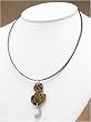 J-Steel by Fyn Studios Black Wire Necklace & Natural Stone Cat Swarovski Pendant JSF-843332000955