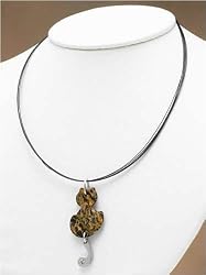 J-Steel by Fyn Studios Black Wire Necklace & Natural Stone Cat Swarovski Pendant JSF-843332000955