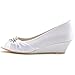 ELEGANTPARK Women Peep Toe Pumps Rhinestones Mid Heel Wedges Satin Wedding Bridal Shoes