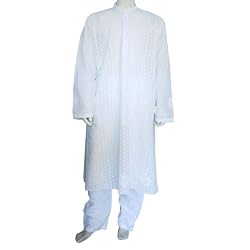 Mens Clothing Embroidered Kurta Pajama Long Sleeve Cotton Dress Chest 50 inches (chgkp164)