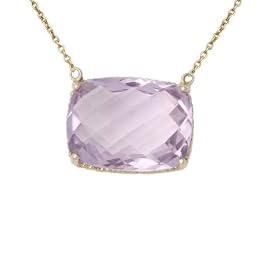 10k Yellow Gold Cushion Cut Pink Amethyst Necklace, 16 by Amazon.com Collection