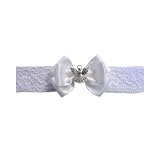3 Inch Satin bow on lace band with Silver Angel