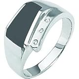 Sterling Silver 0.03 Cttw Hi Diamond & Onyx Band Sz 11
