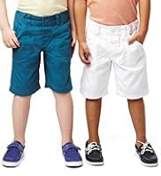 2 Pack Pure Cotton Elasticated Waistband Chino Shorts