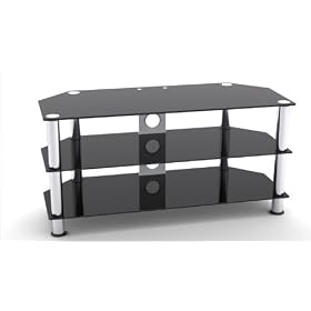 MountRight GT4 Unit TV Stand For 37" 40" 42" 43" 45" 46" 47" 48" 50" Inch LED, LCD & Plasma Screen - Black Glass/Silver Legs