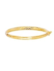 5.5" 14K Yellow Gold 4.2mm (1/6") Texture Diamond Cut Domed Children Bangle Bracelet w/ Clasp