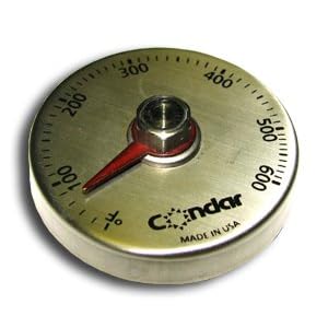 Dutch Oven Thermometer - Fahrenheit (3-128F). This versatile little high-temperature thermometer is so handy and useful for cooking! Use it on the outside surface of your Dutch Oven. Use it on your flat griddle. Great for any hot surface. Stainless steel. Internal magnet keeps it in place. Hand washable (do not use in automatic dishwashers). Available with either Fahrenheit or Celsius temperature scale. High quality manufacture. Made in USA.