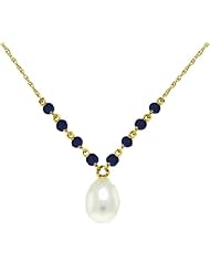 14k Gold Pendant Necklace with Genuine Sapphires & Pearl