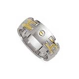 Mens Stainless Steel & 14K Gold Plated 7 mm Wide Modern Band Ring